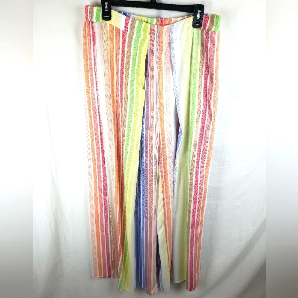 NWT L'atiste Rainbow of Colors Open Slit Wide leg Bohemian Palozzo Pants Sz 1X
